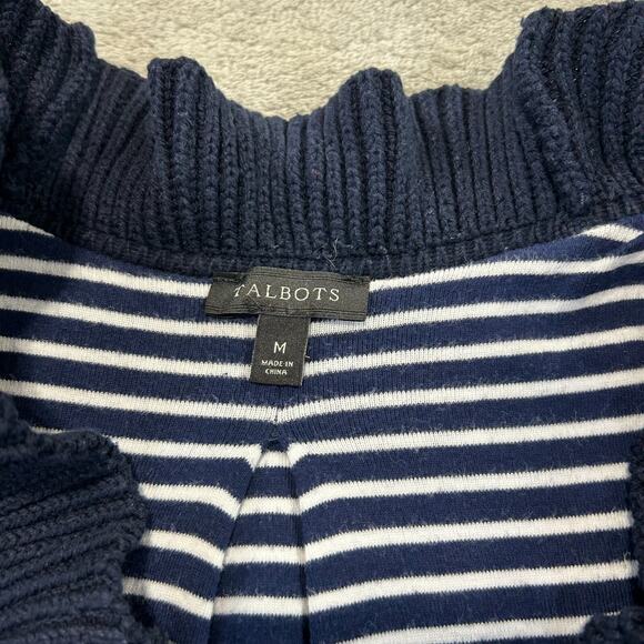 Talbots Blue Ruffle Cardigan Womens Medium Tie Waist Lined Pockets Cotton Blend - Picture 4 of 12